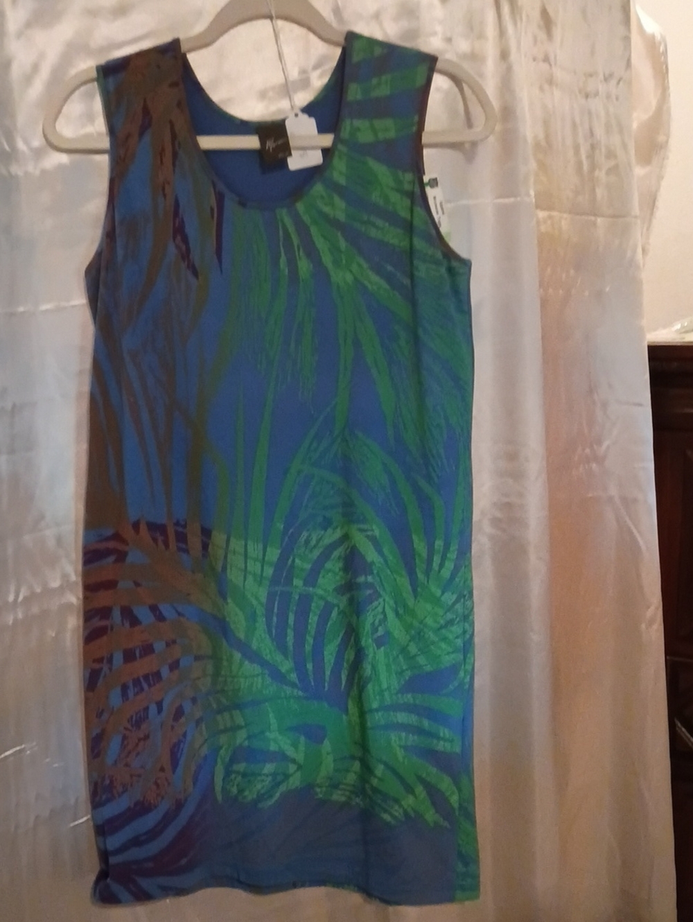 Sleeveless Tropical Print Mini Dress - Blue & Green